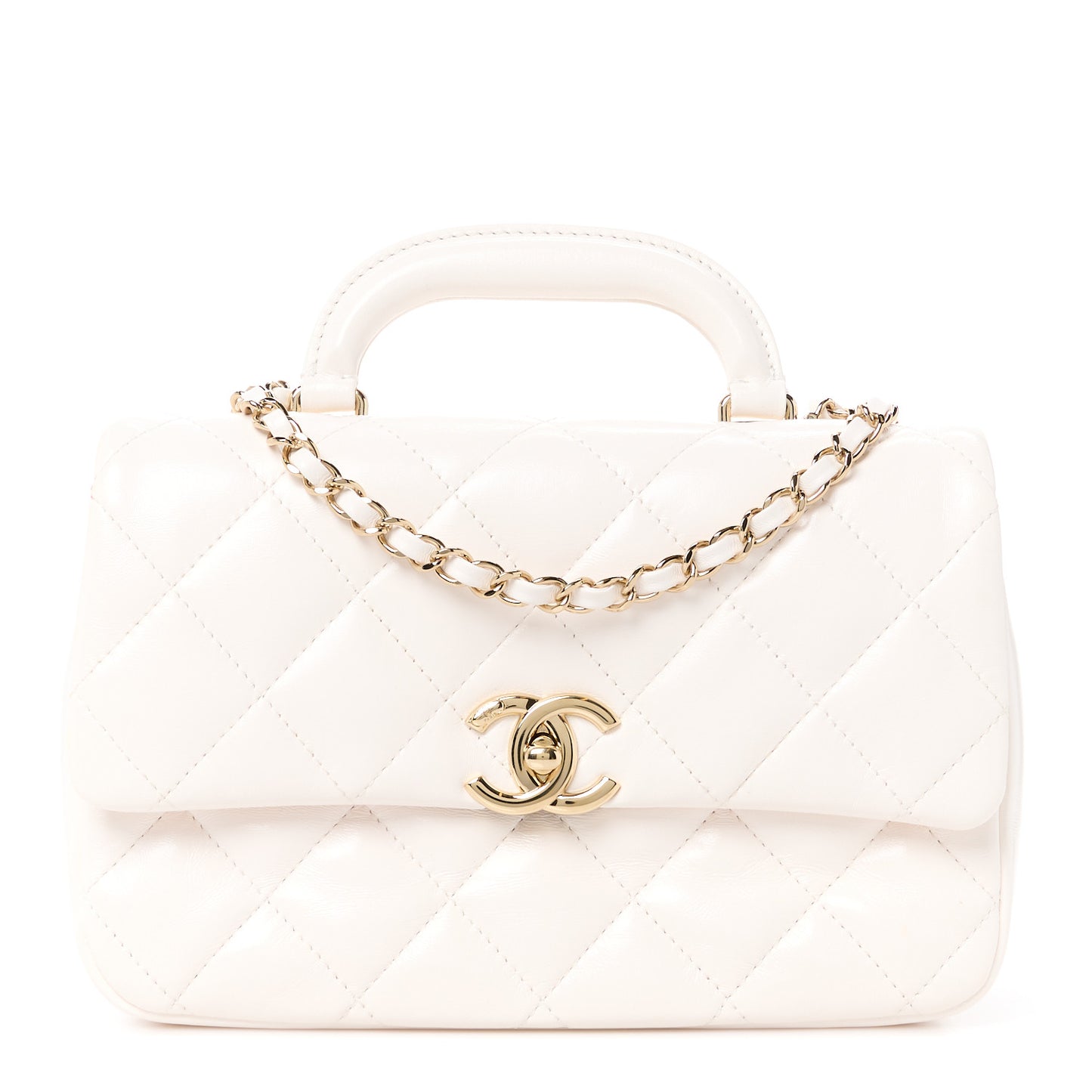 Shiny Lambskin Quilted Coco Trip Flap Bag White