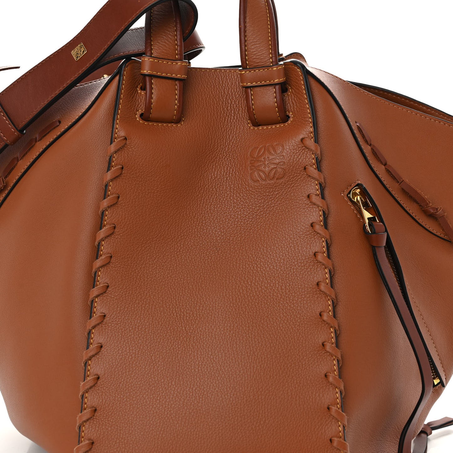 Grained Calfskin Medium Whipstitch Hammock Shoulder Bag Tan