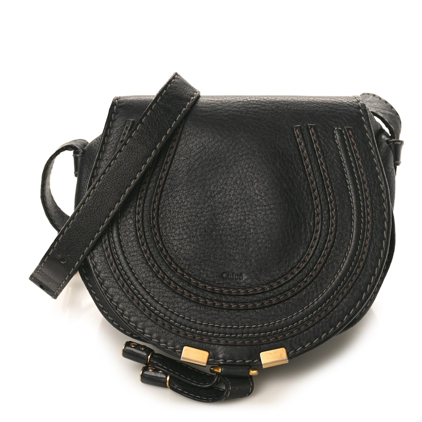 Calfskin Mini Marcie Round Crossbody Bag Black