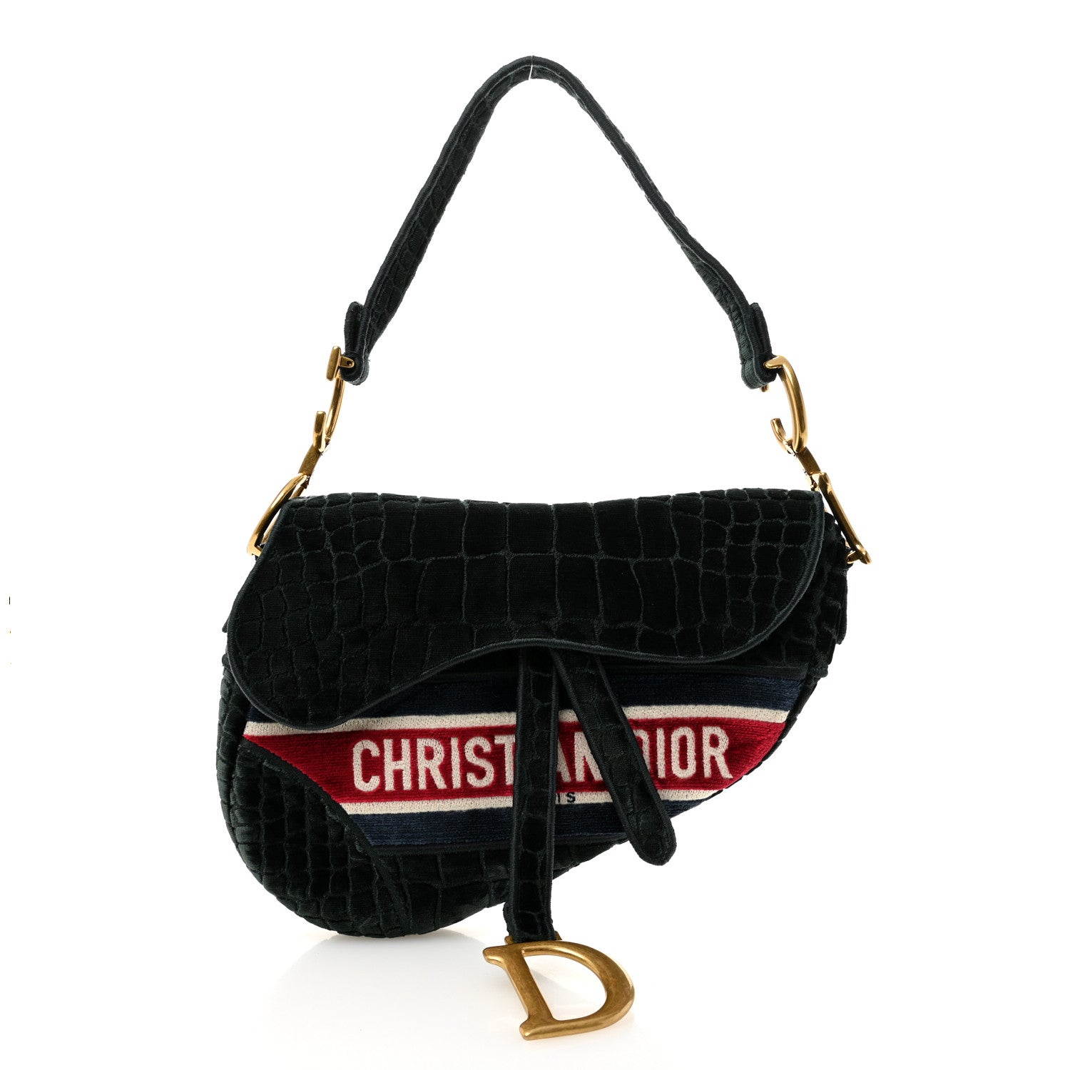 Christian Dior Velvet Crocodile Effect Saddle Bag Green 1875495