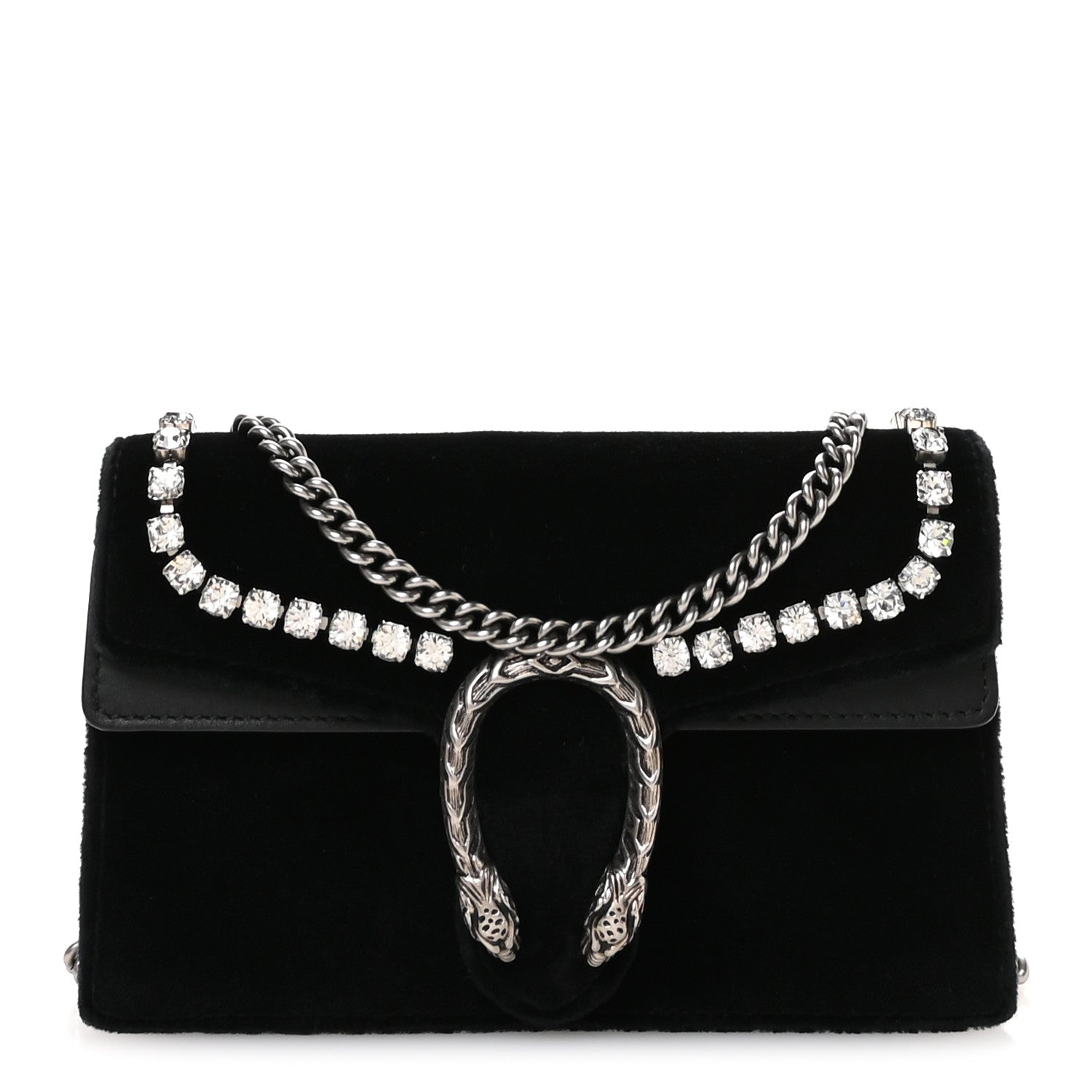 Gucci Velvet Crystal Super Mini Dionysus Shoulder Bag Black