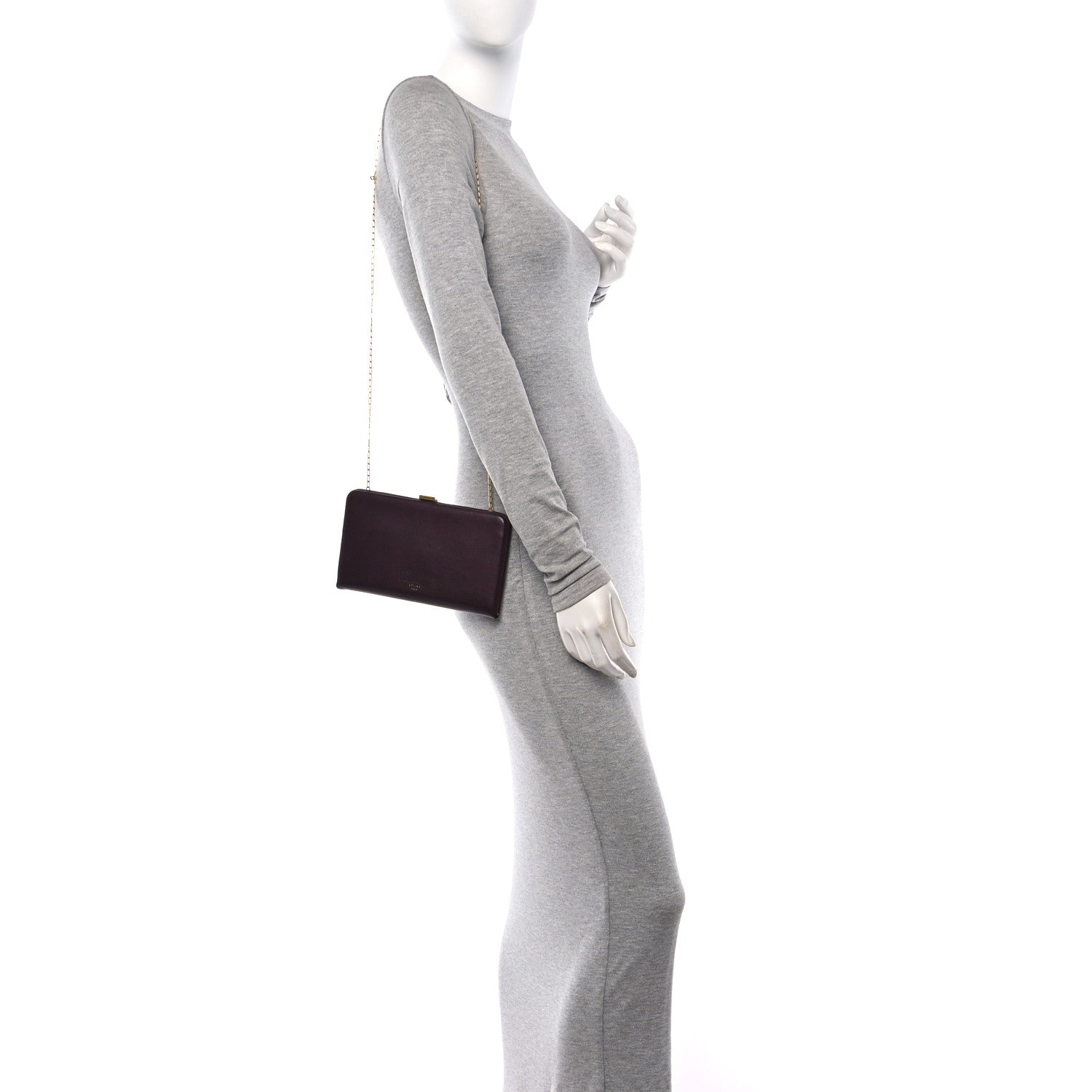 Celine Smooth Calfskin Clasp Large Wallet On Chain Bordeaux 2 of 11