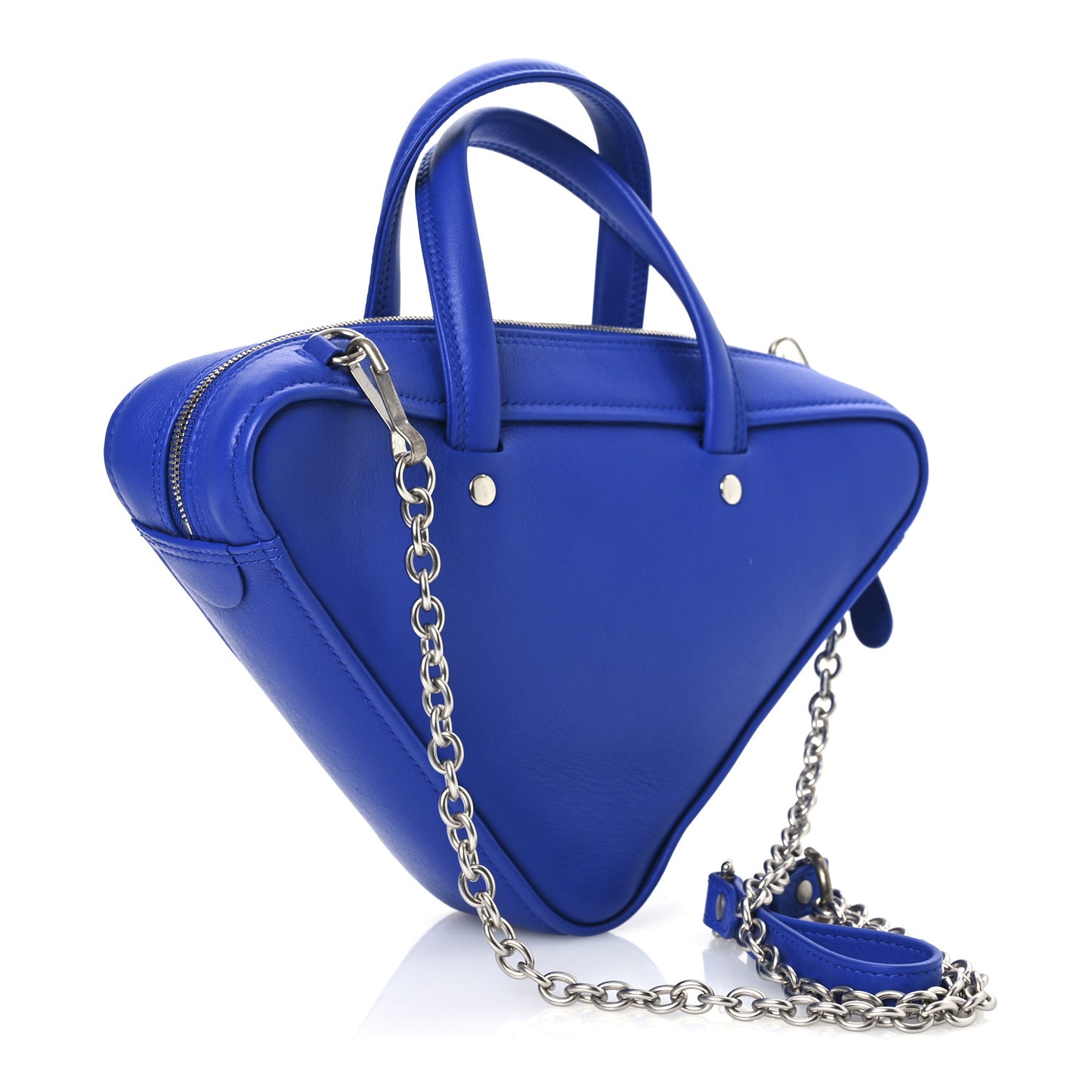 Shiny Day Calfskin Logo XS Triangle Chain Duffle Bleu Roi White