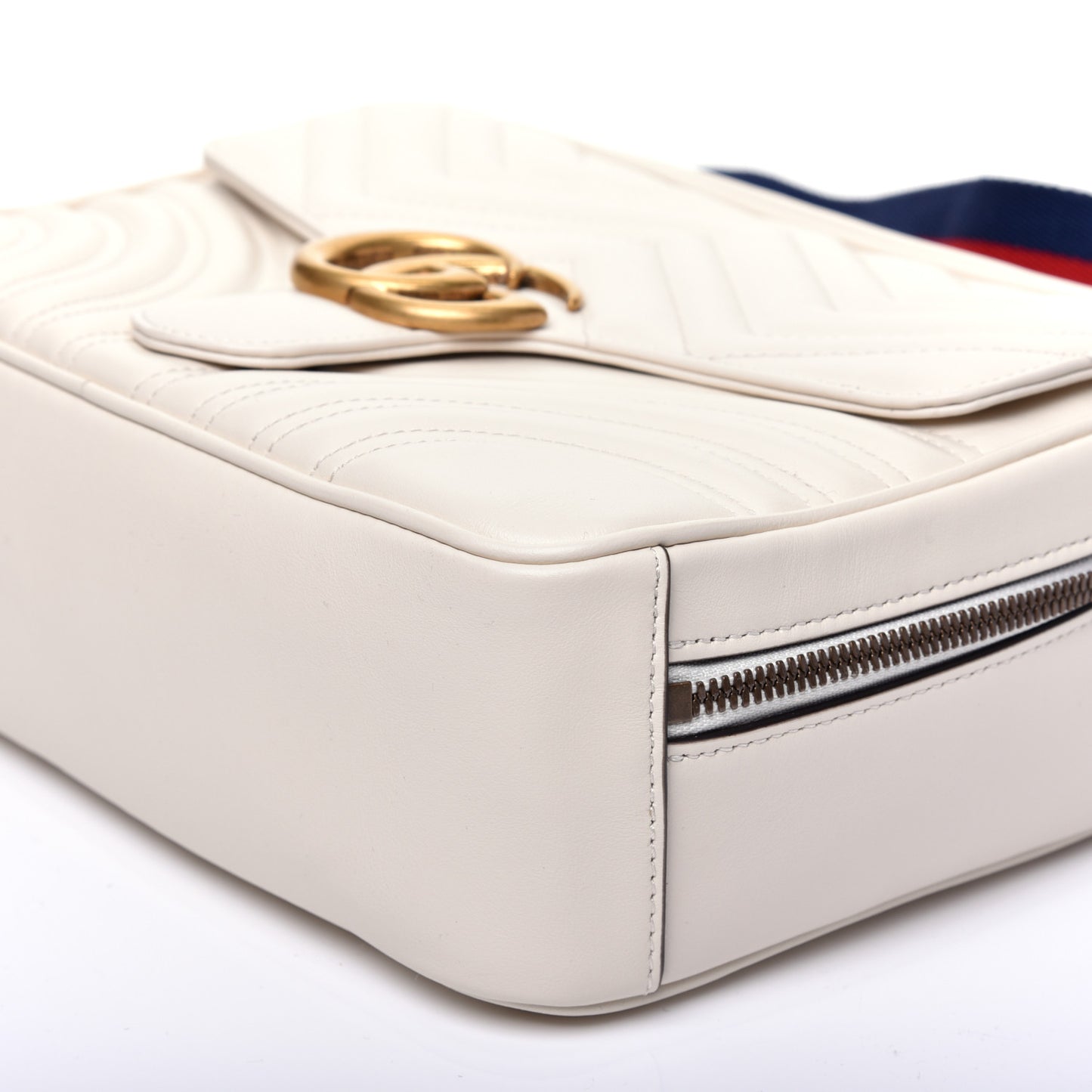 Calfskin Matelasse Sylvie Web Small GG Marmont Top Handle Shoulder Bag White