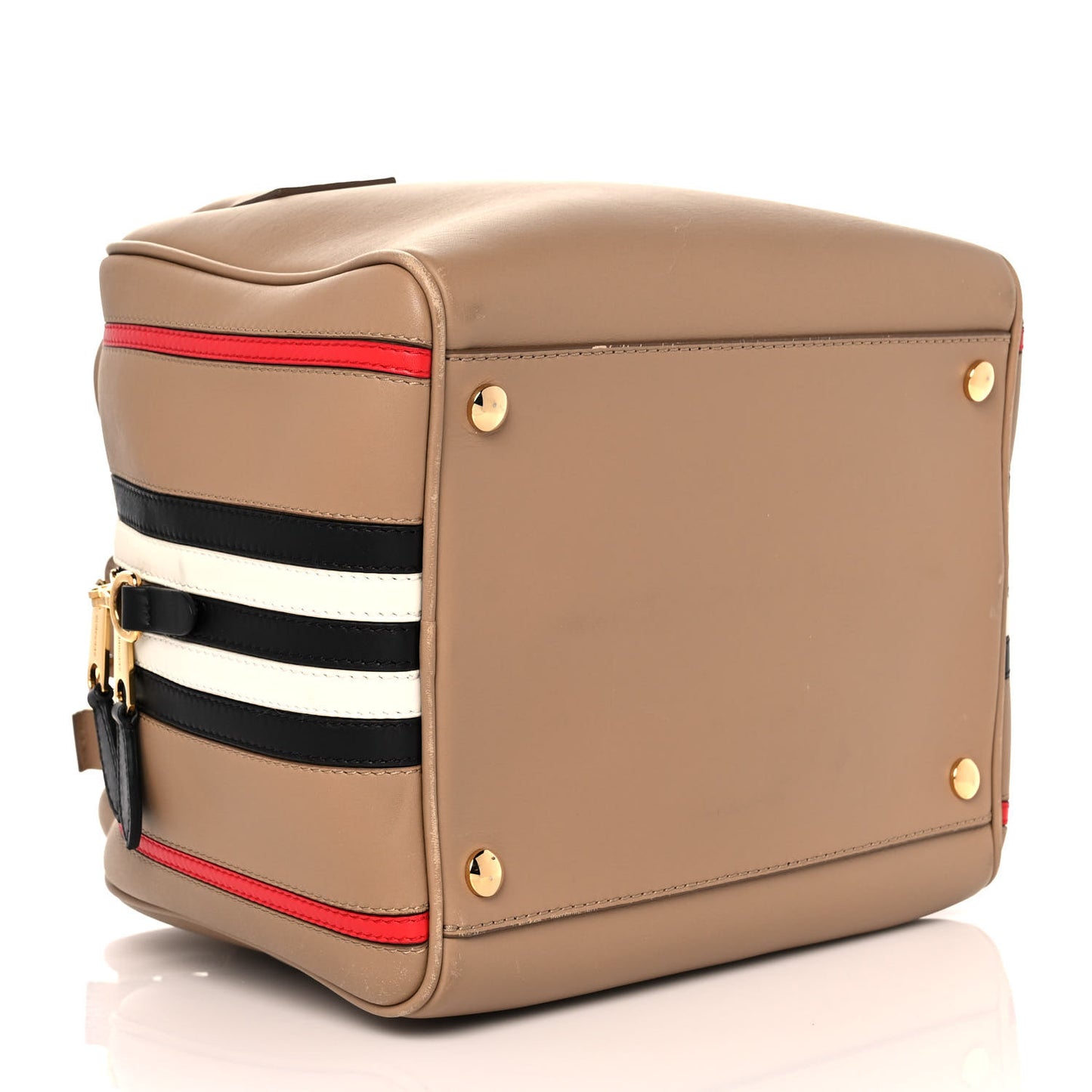 Smooth Calfskin Small Cube Bowling Bag Driftwood Bright Military Red