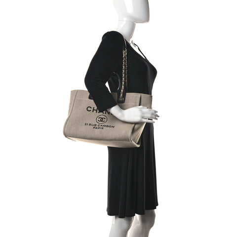 Mixed Fibers Small Deauville Tote Beige Black