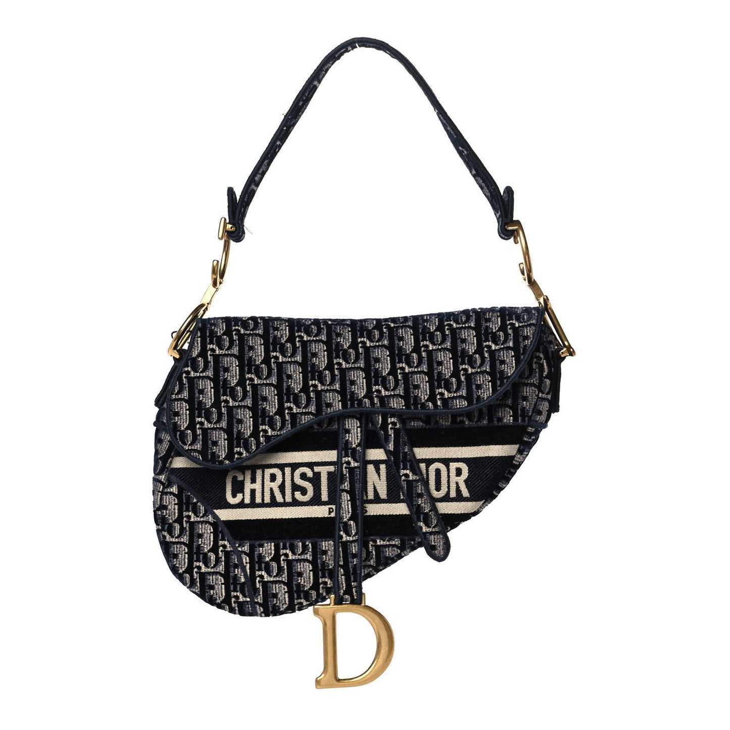 Oblique Embroidered Saddle Bag Blue