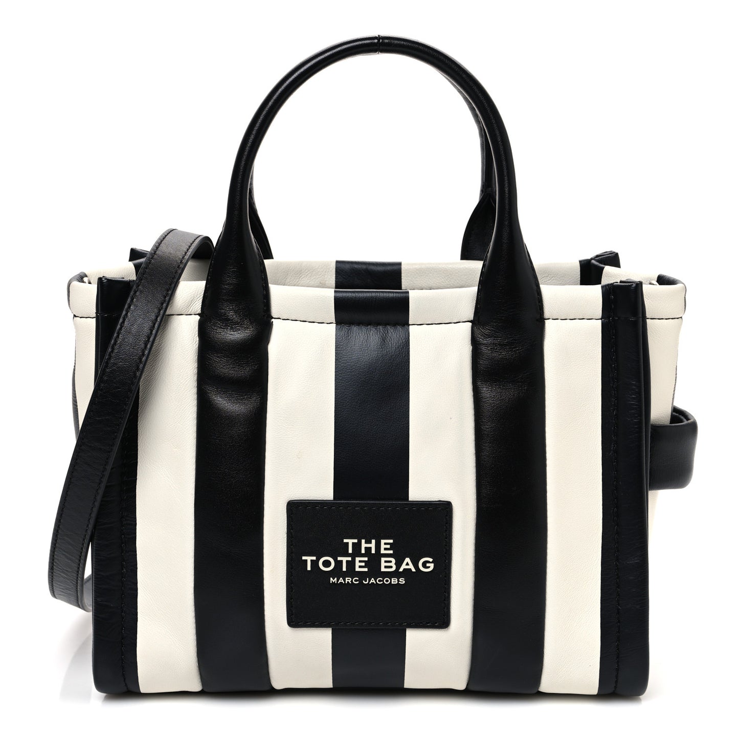 Calfskin Striped Small The Traveler Tote Bag Black White