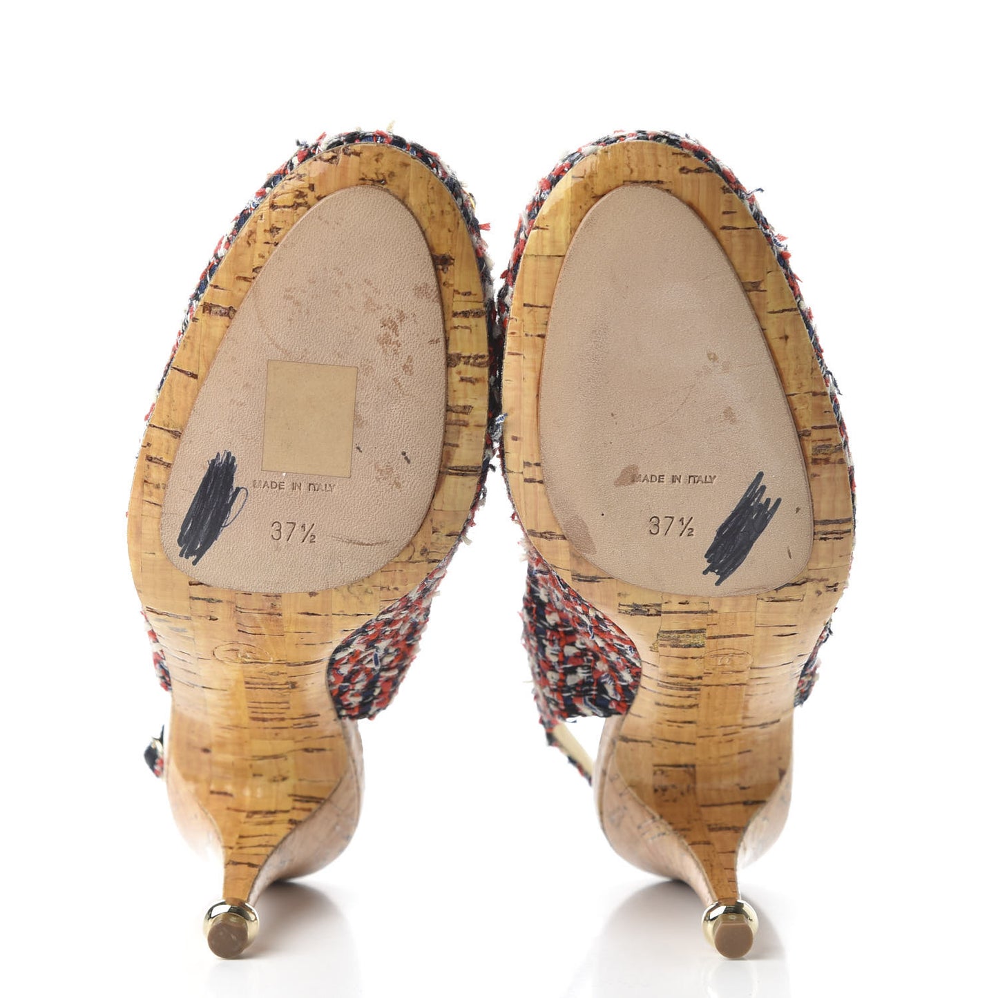 Tweed Crystal Cork CC Slingback Pumps 37.5 Multicolor