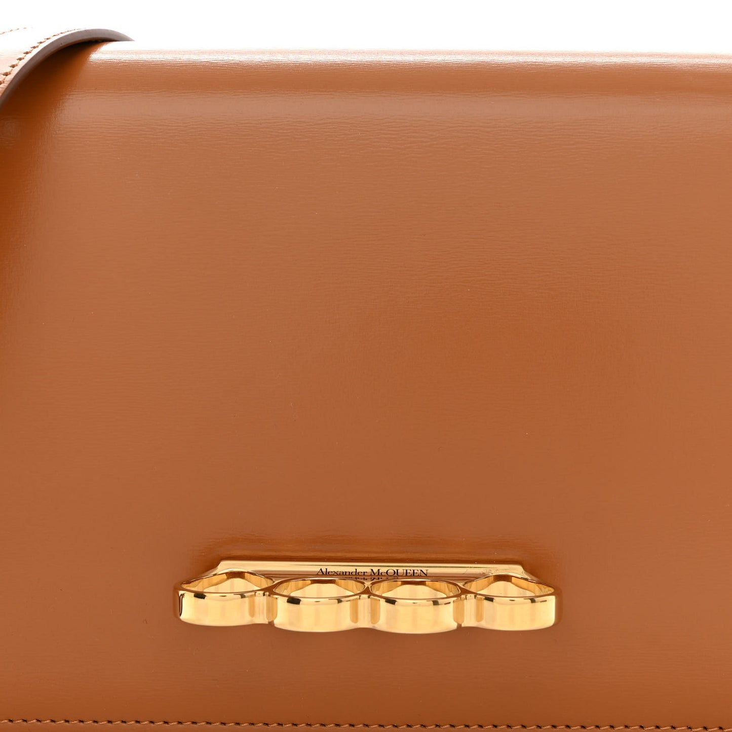 Smooth Calfskin Four Ring Knuckle Crossbody Bag Tan