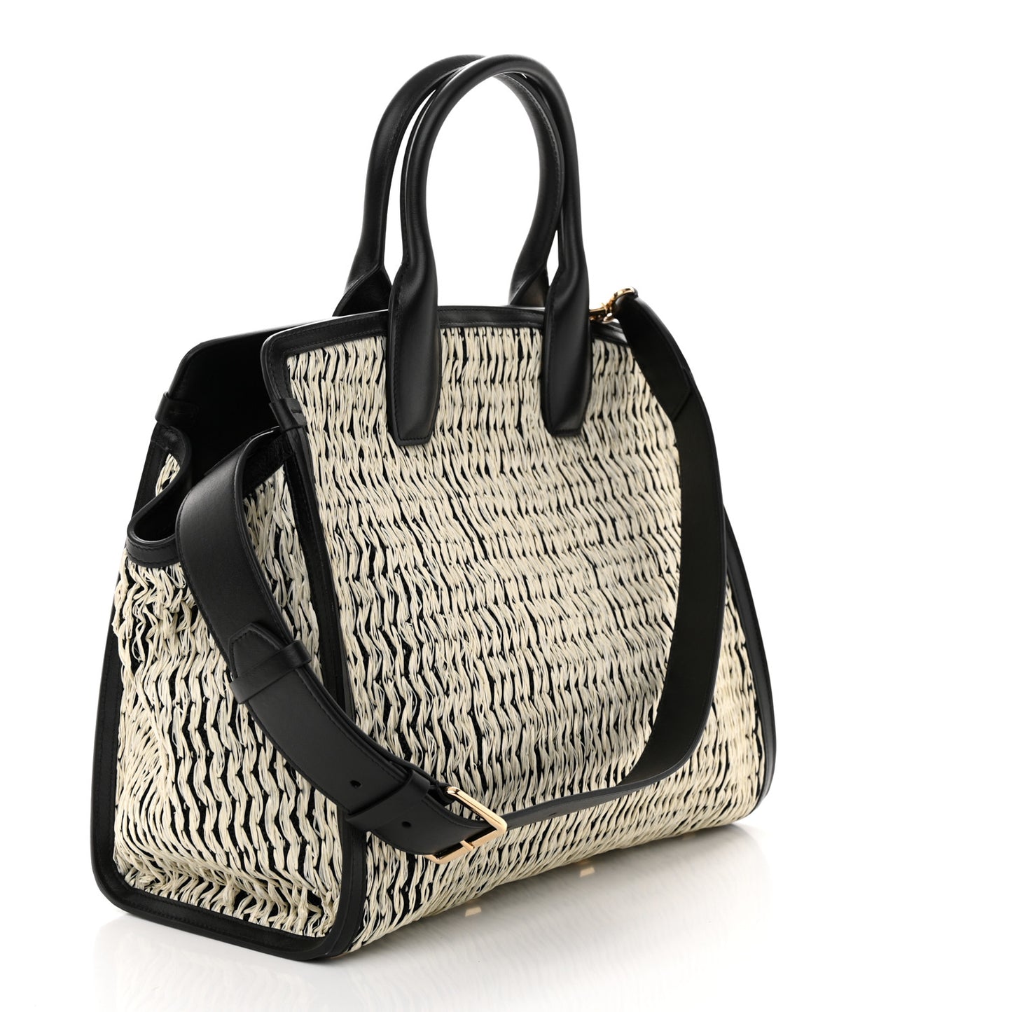 Raffia Large Studio Bag Black White