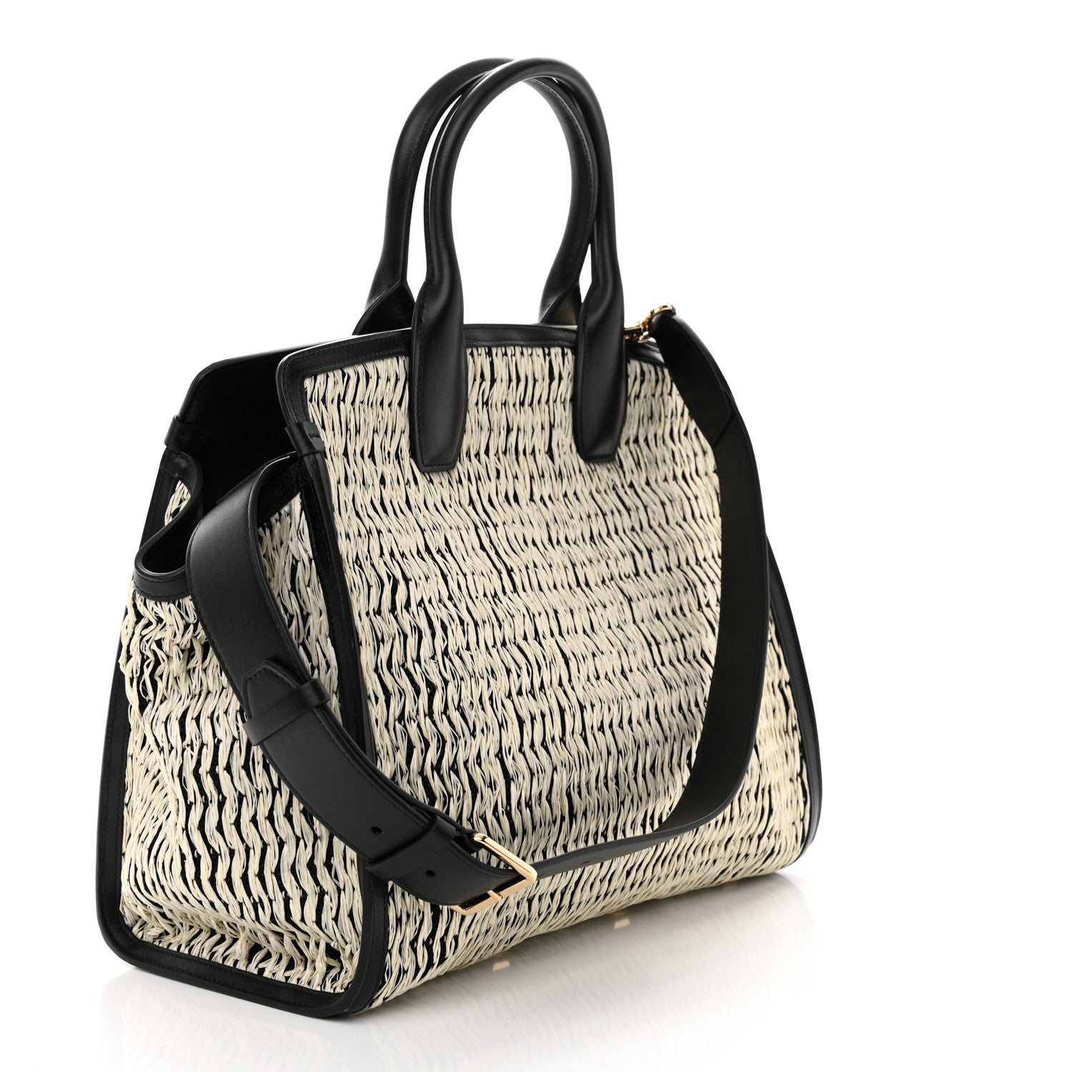 Salvatore Ferragamo Raffia Large Studio Bag Black White 4 of 10