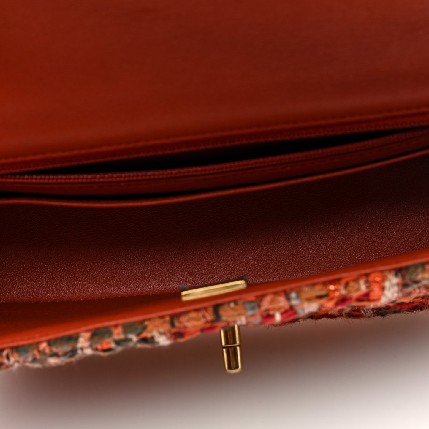 Tweed Quilted Mini Rectangular Flap Orange Multicolor