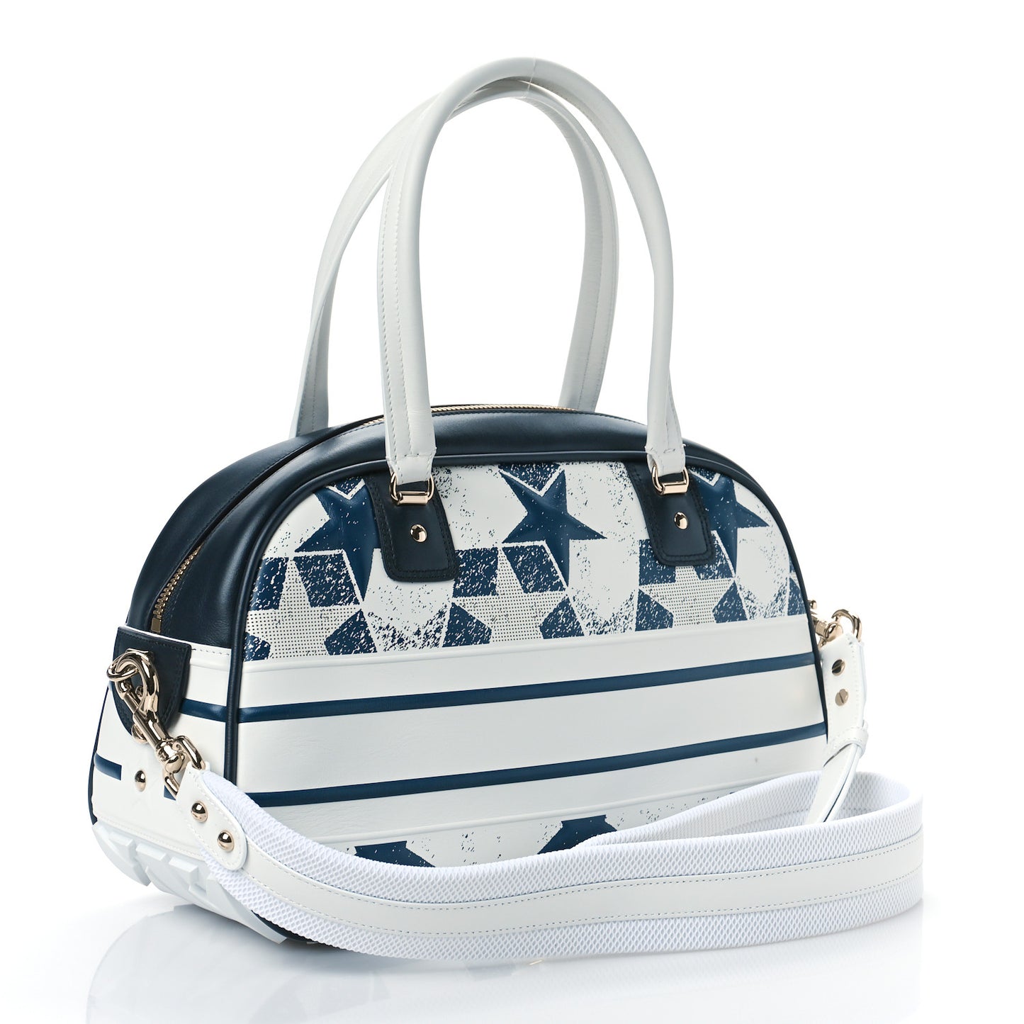 Calfskin Star Medium Dior Vibe Zip Bowling Bag White Blue