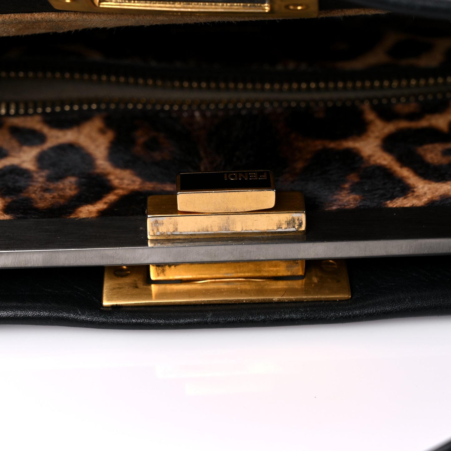 Calfskin Calf Hair Leopard Print Large Peekaboo Iconic Satchel Black