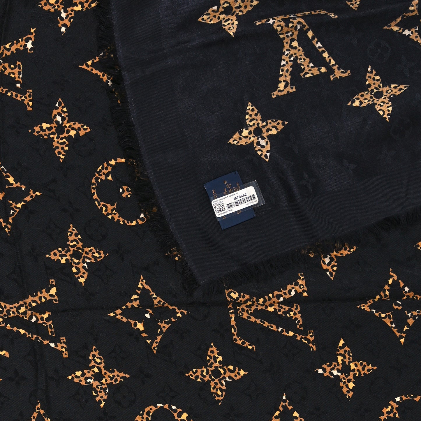 Wool Silk Monogram Giant Jungle Shawl Black