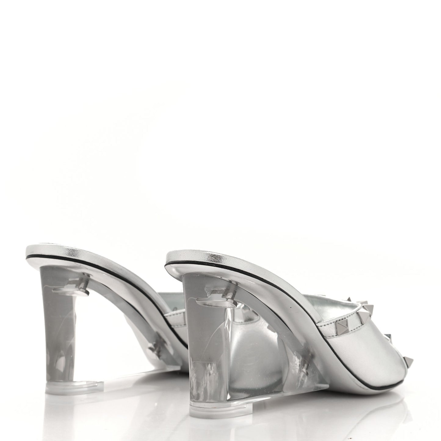 Metallic Lambskin Plexiglass Rockstud 75mm Wedge Sandals 37 Silver Transparent