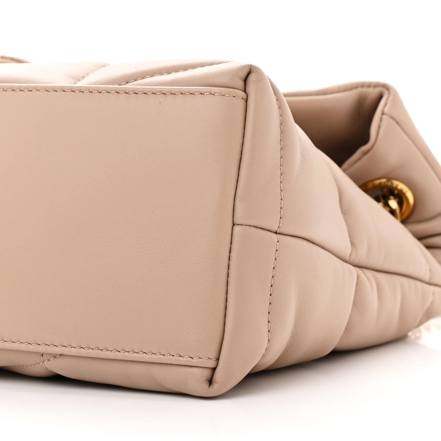 Saint Laurent Lambskin Quilted Small Loulou Puffer Monogram Chain Satchel Dark Beige 10 of 11