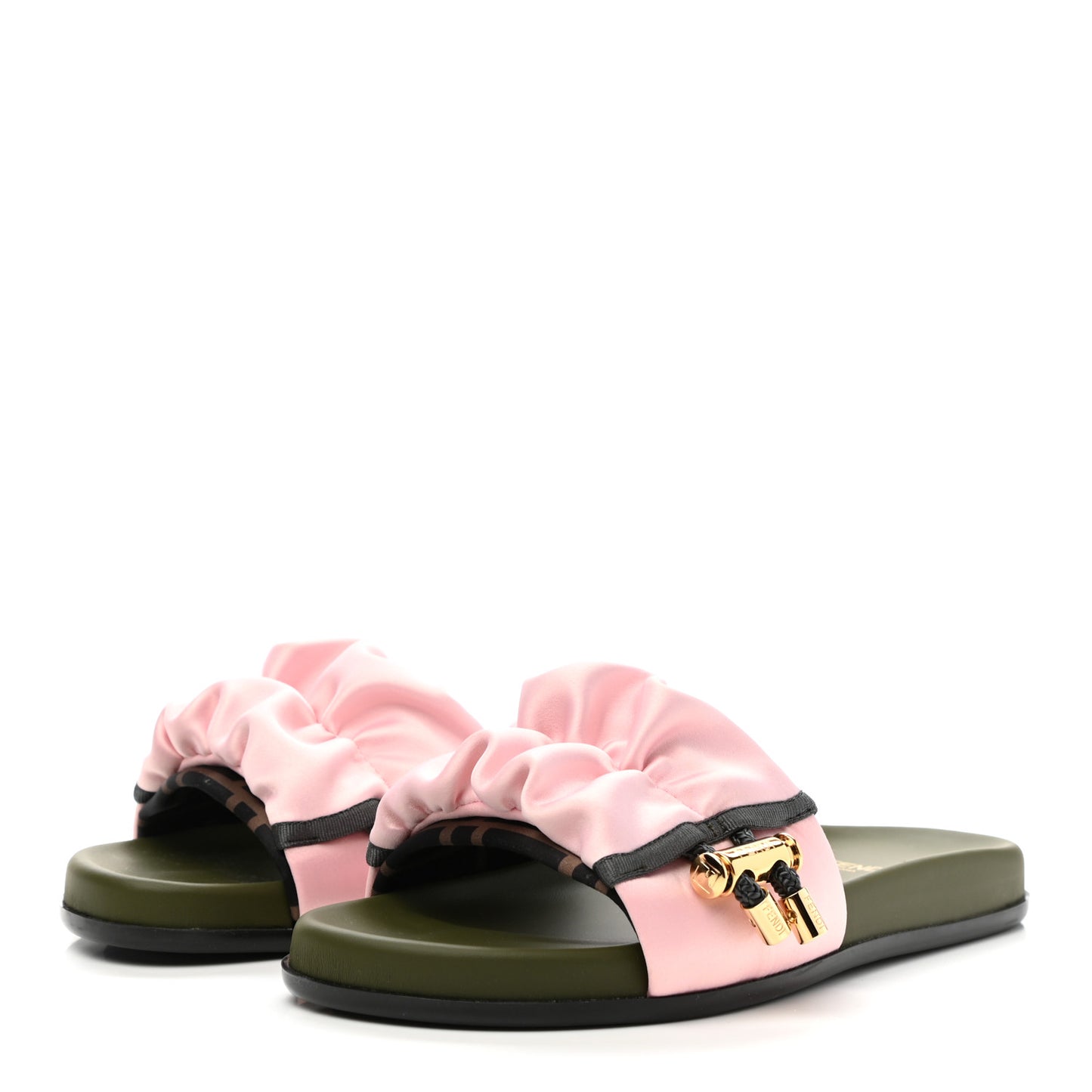 Satin Fendi Feel Slide Sandals 35.5 Pink