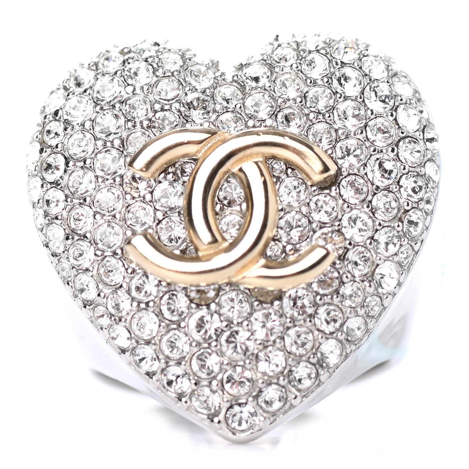 Chanel Crystal CC Heart Ring 7 Silver Gold 834457 – FASHIONPHILE