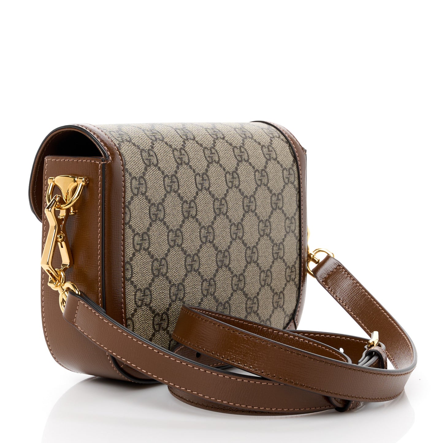 GG Supreme Monogram Web Mini Horsebit 1955 Shoulder Bag Beige Brown Sugar