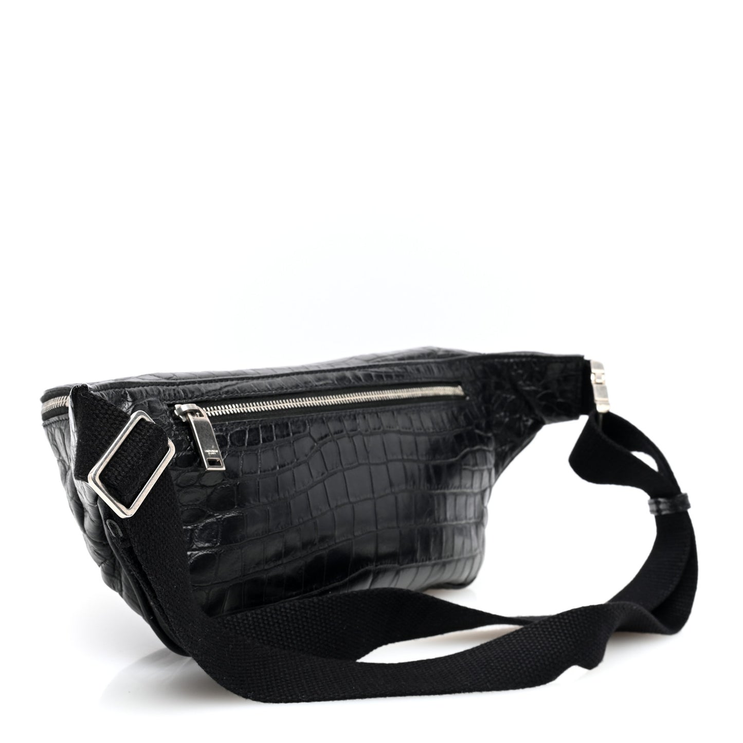 Calfskin Crocodile Embossed Monogram Belt Bag Black