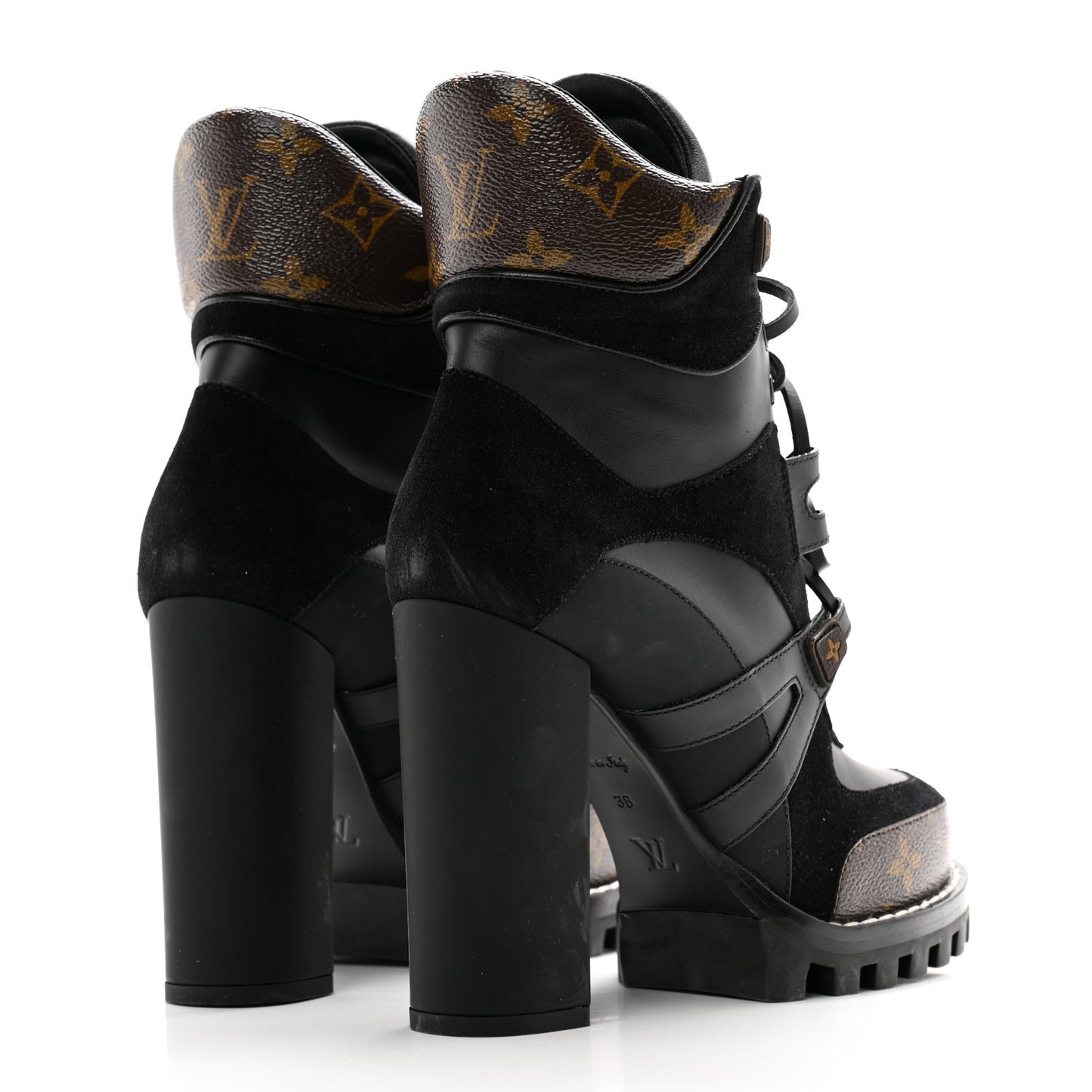 Suede Calfskin Monogram Star Trail Ankle Boots 38 Black