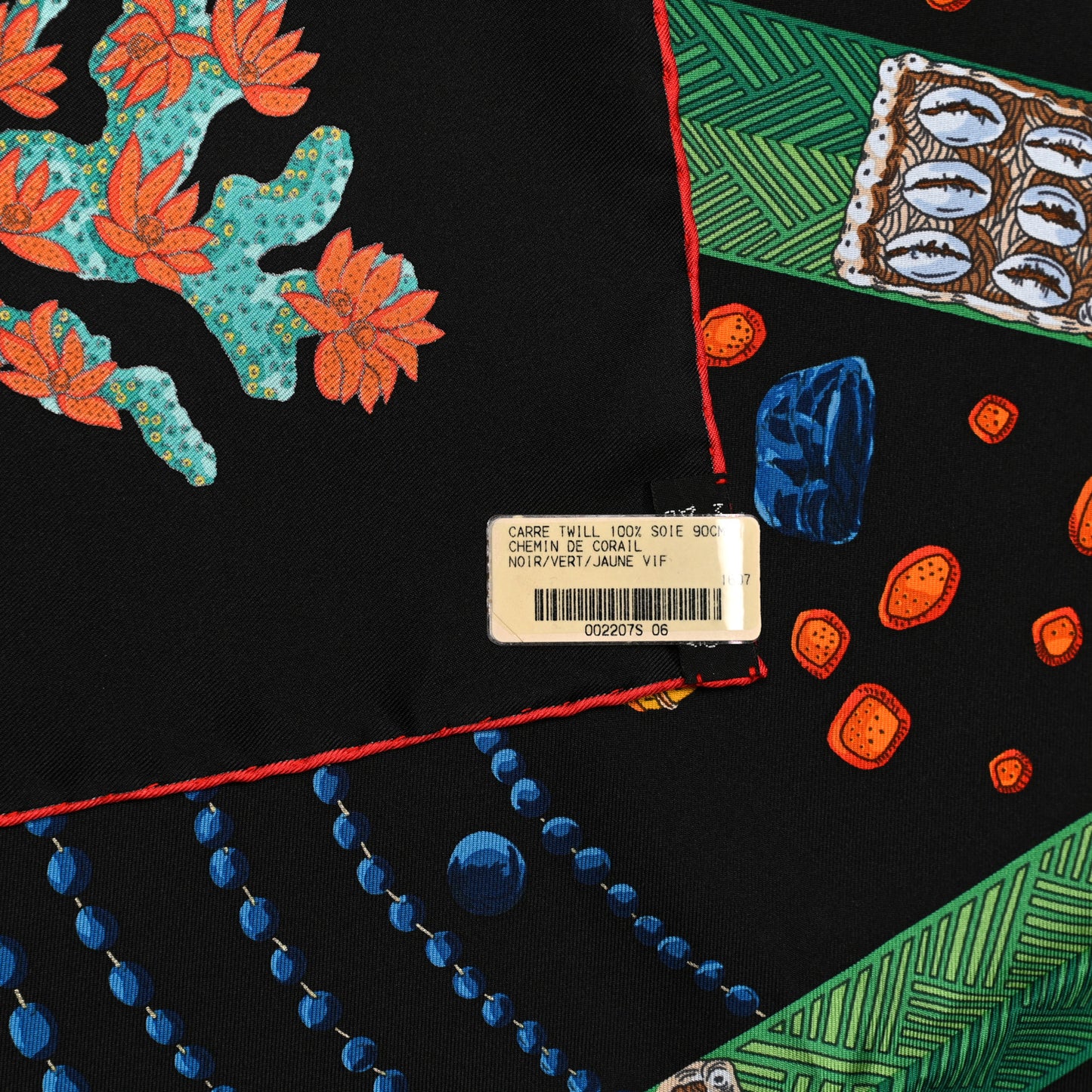 Silk Chemins De Corail Scarf 90 Black Vert Jaune Vif