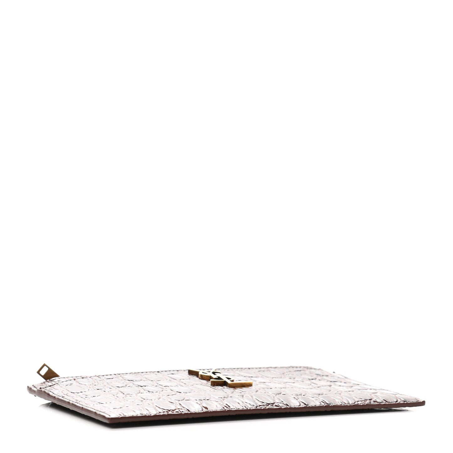 Crocodile Embossed Calfskin Monogram Zip Bill Pouch Pecan