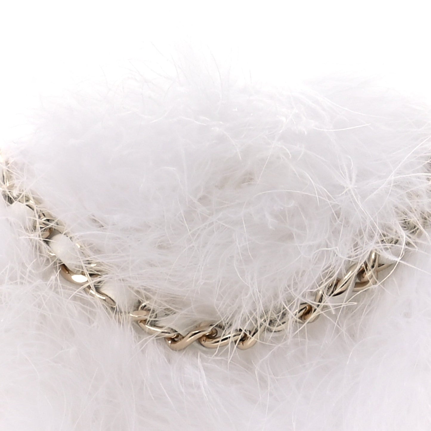 Lambskin Fur Quilted Round Clutch With Chain Ivory