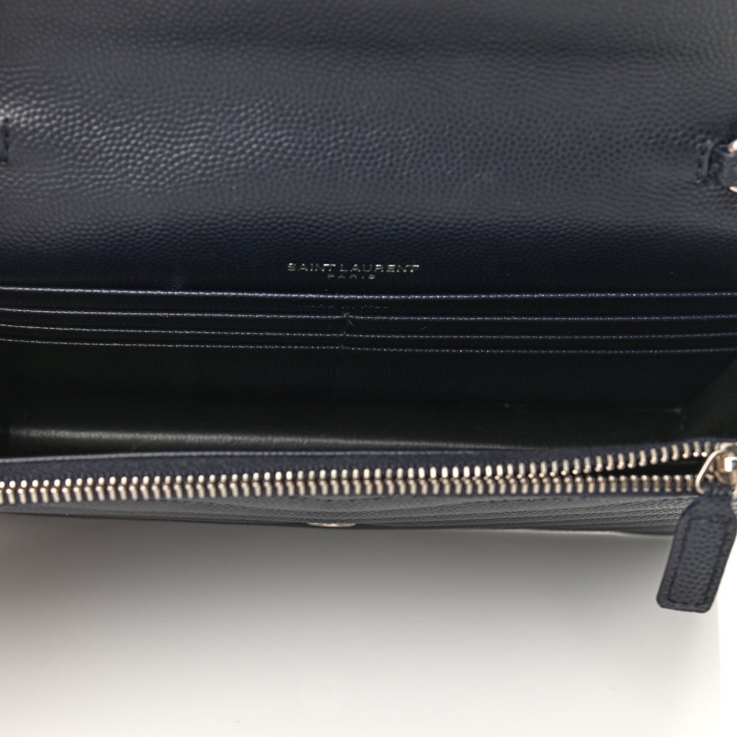 Grain De Poudre Matelasse Chevron Monogram Envelope Chain Wallet Navy