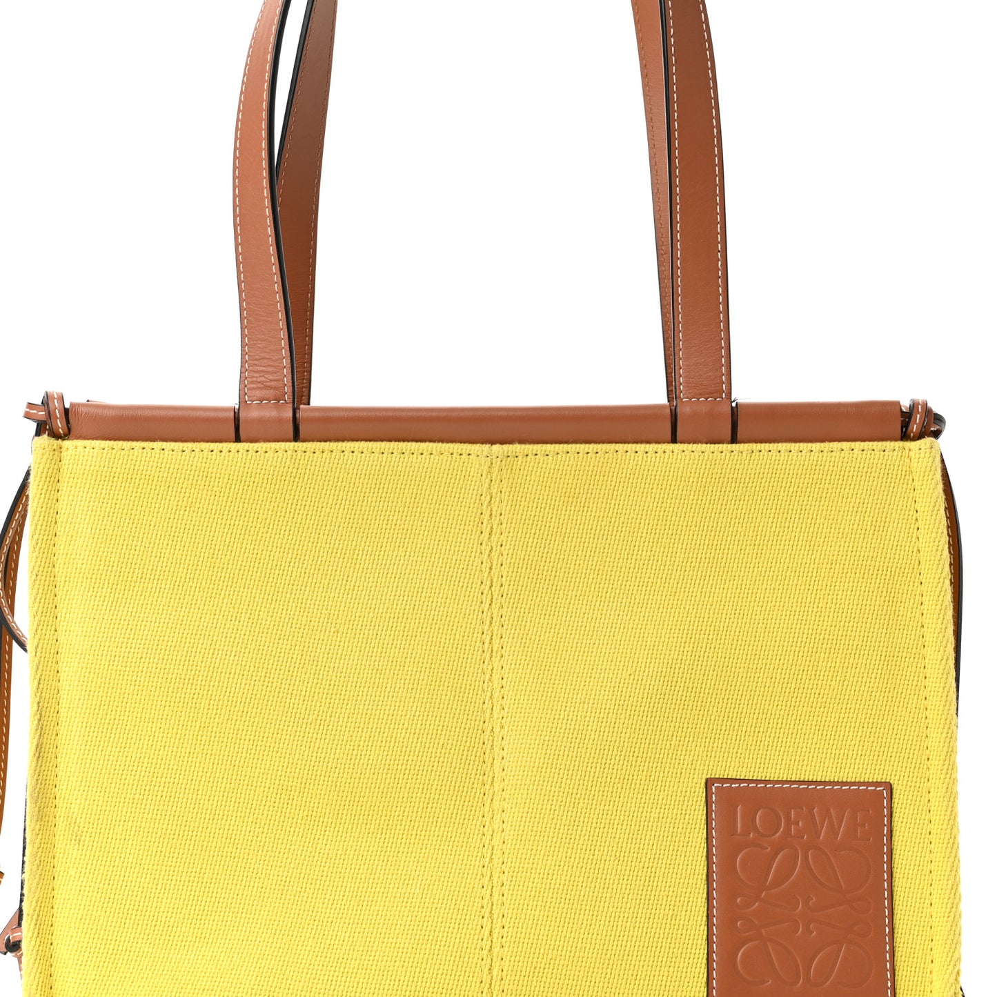 Canvas Calfskin Cushion Tote Yellow