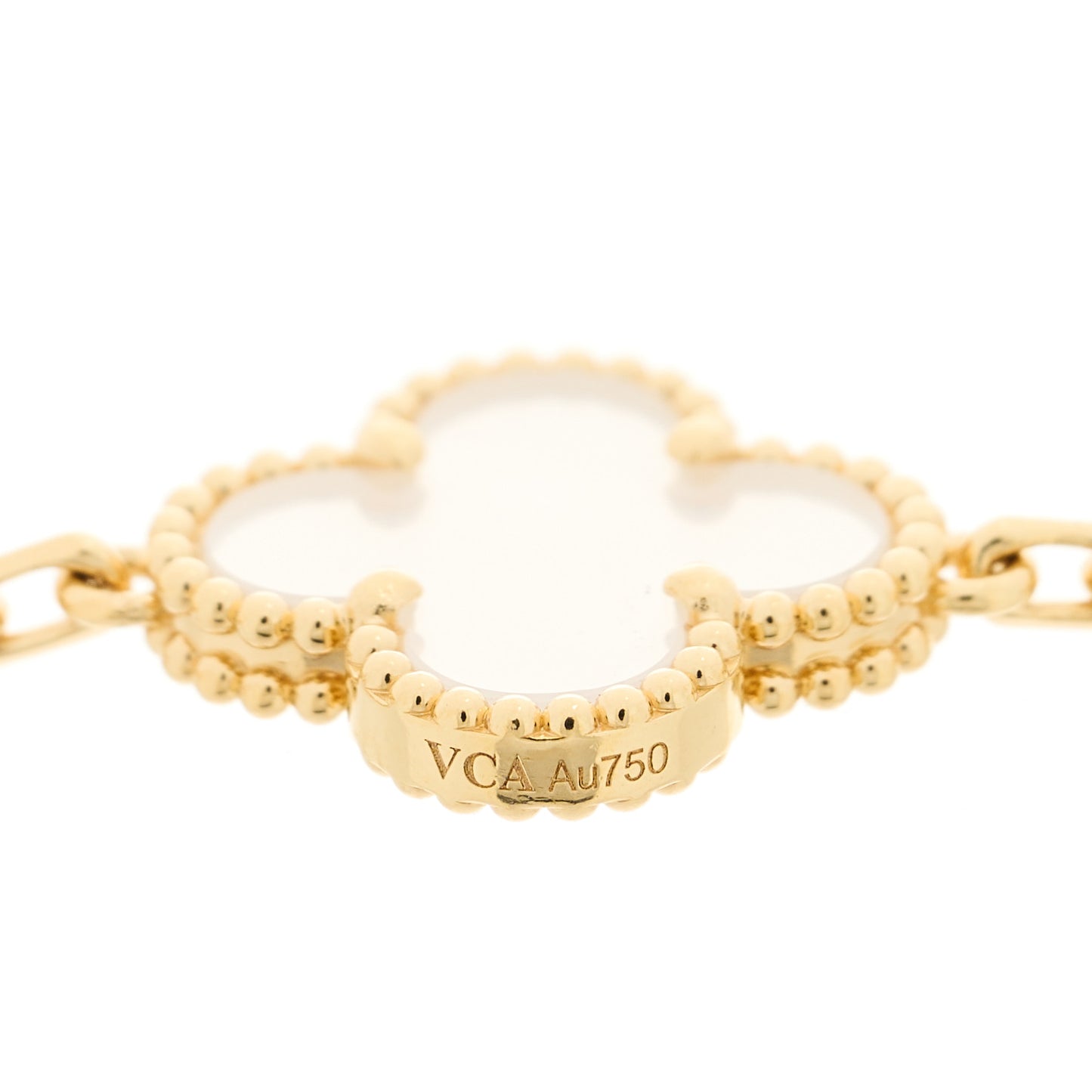 18K Yellow Gold Rock Crystal 5 Motifs Vintage Alhambra Bracelet