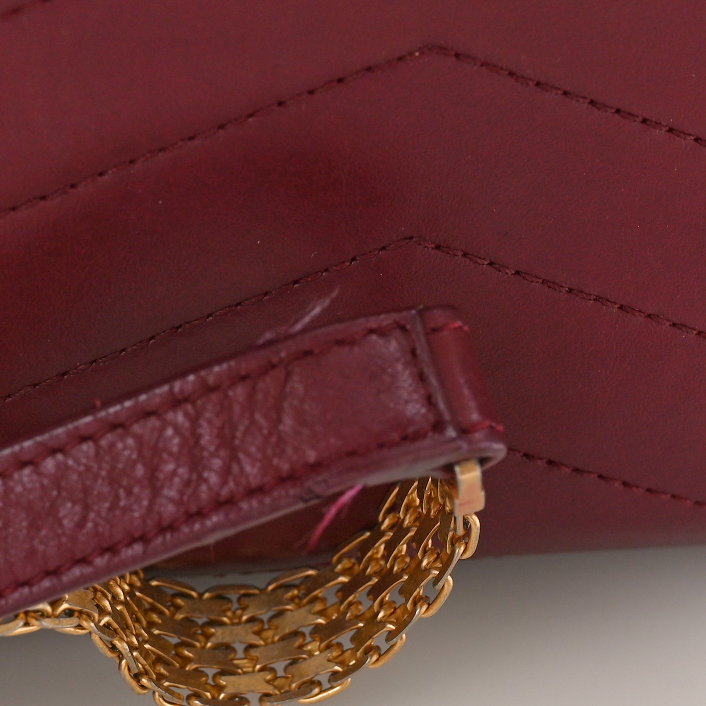 Calfskin Chevron Quilted Medal Flap Burgundy