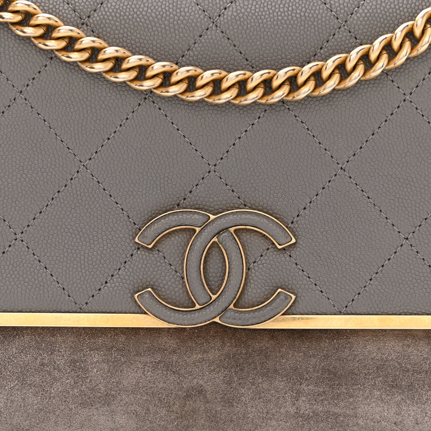 Caviar Suede Stitched Lady Coco Flap Grey