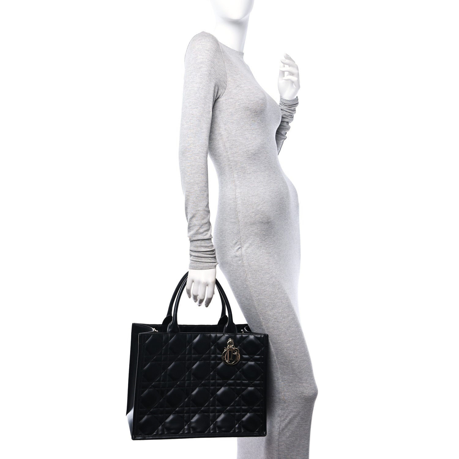 Christian Dior Calfskin Macro Cannage Medium Book Tote Black 2 of 10