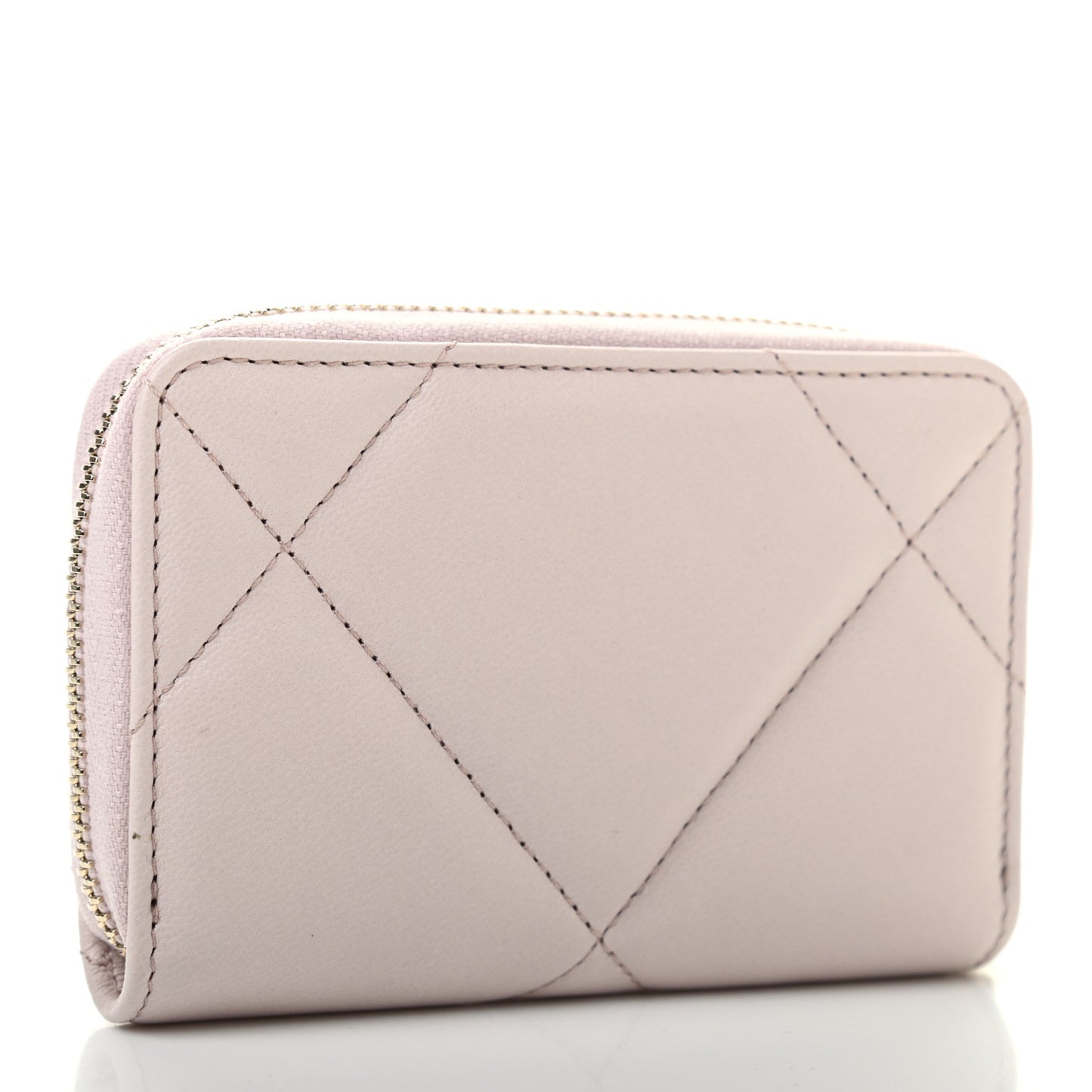 Lambskin Quilted 19 Zip Around Coin Purse Wallet Light Purple