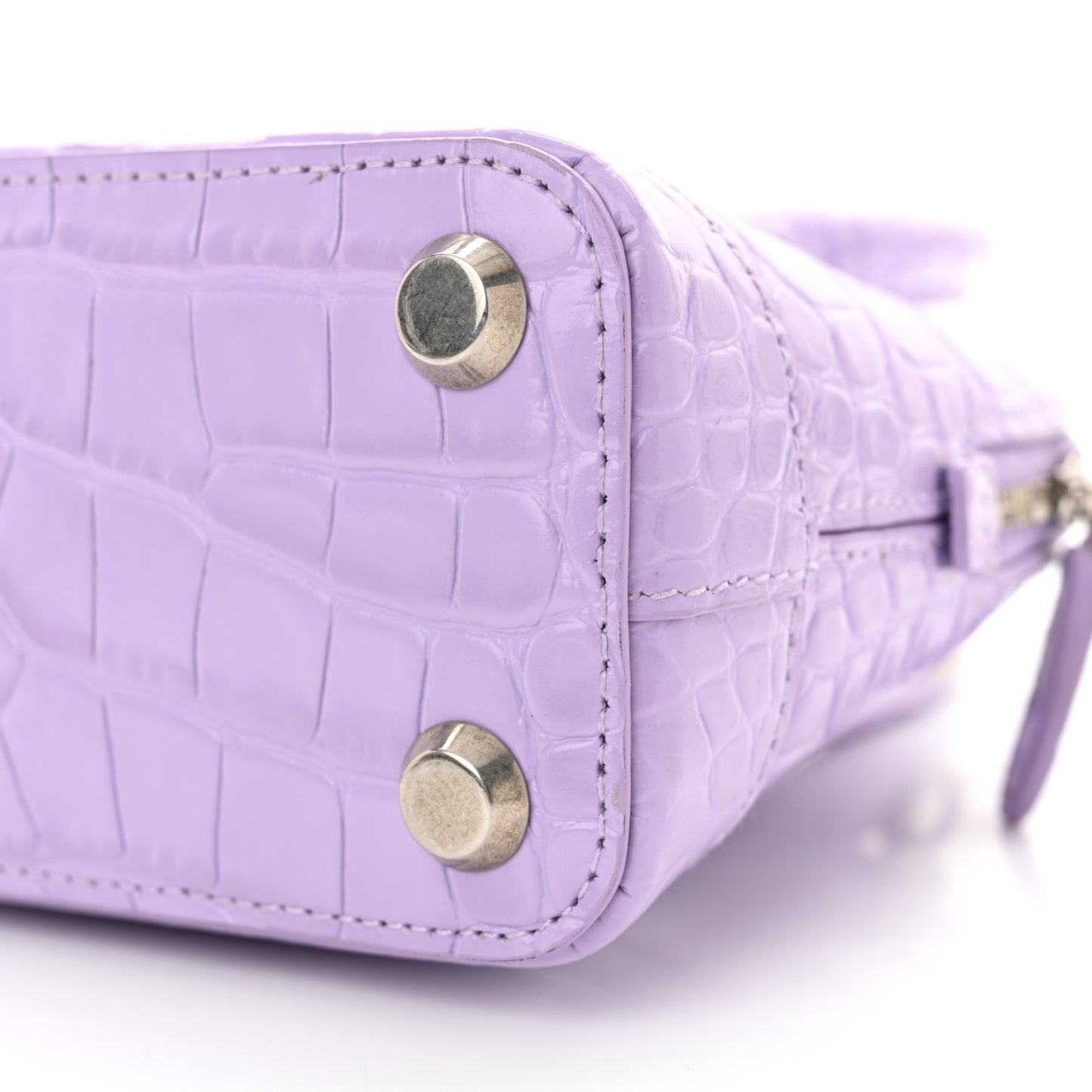 Shiny Calfskin Logo Crocodile Embossed XXS Ville Top Handle Bag Lilac White