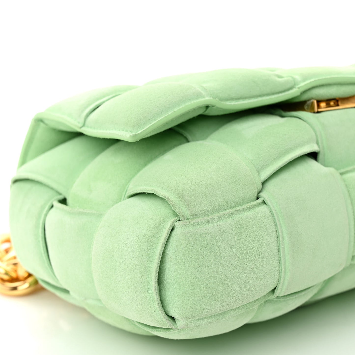 Suede Maxi Intrecciato Padded Chain Cassette Crossbody Bag Wasabi