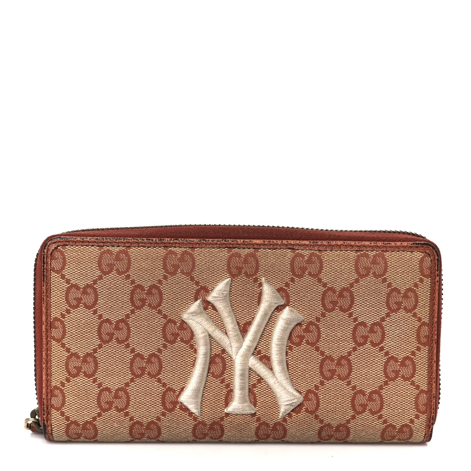 Gucci X MLB GG Monogram NY Yankees Zip Around Wallet Beige Ruggine