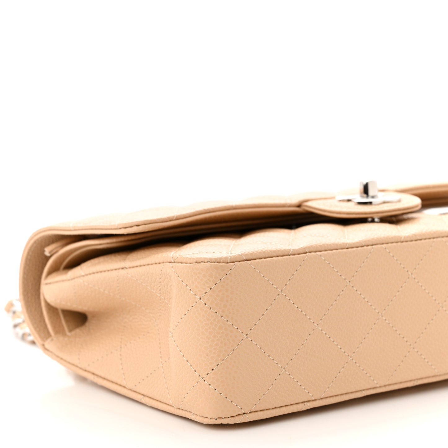 Caviar Quilted Medium Double Flap Beige