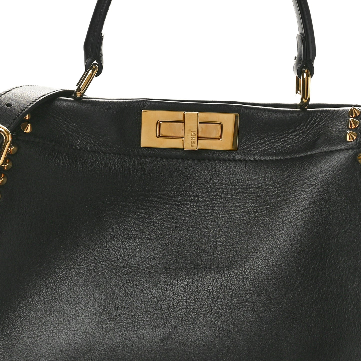 Vitello Seta Shiny Nappa Scalloped Studded Medium Peekaboo Iconic Satchel Black