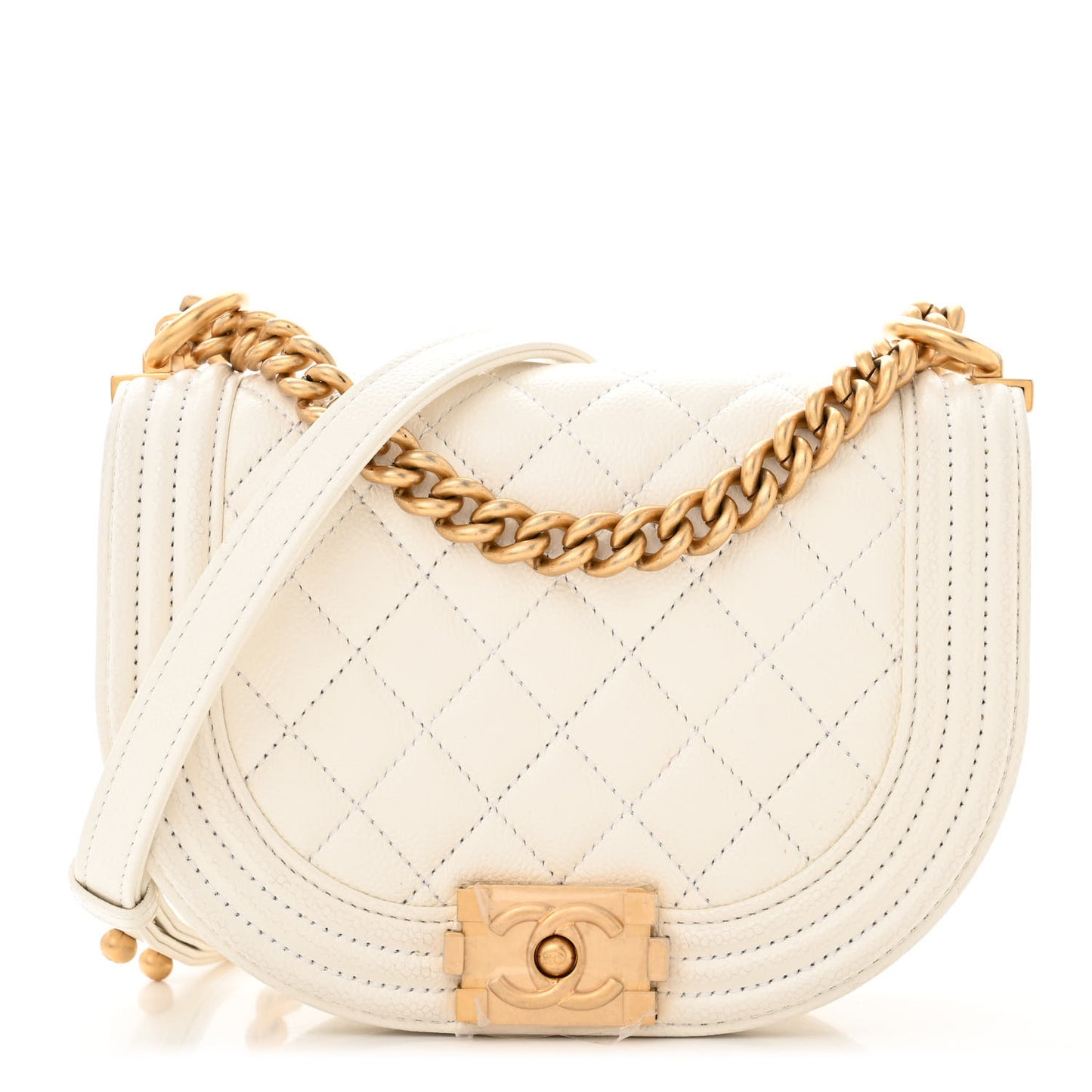 Caviar Quilted Small Boy Messenger Bag White