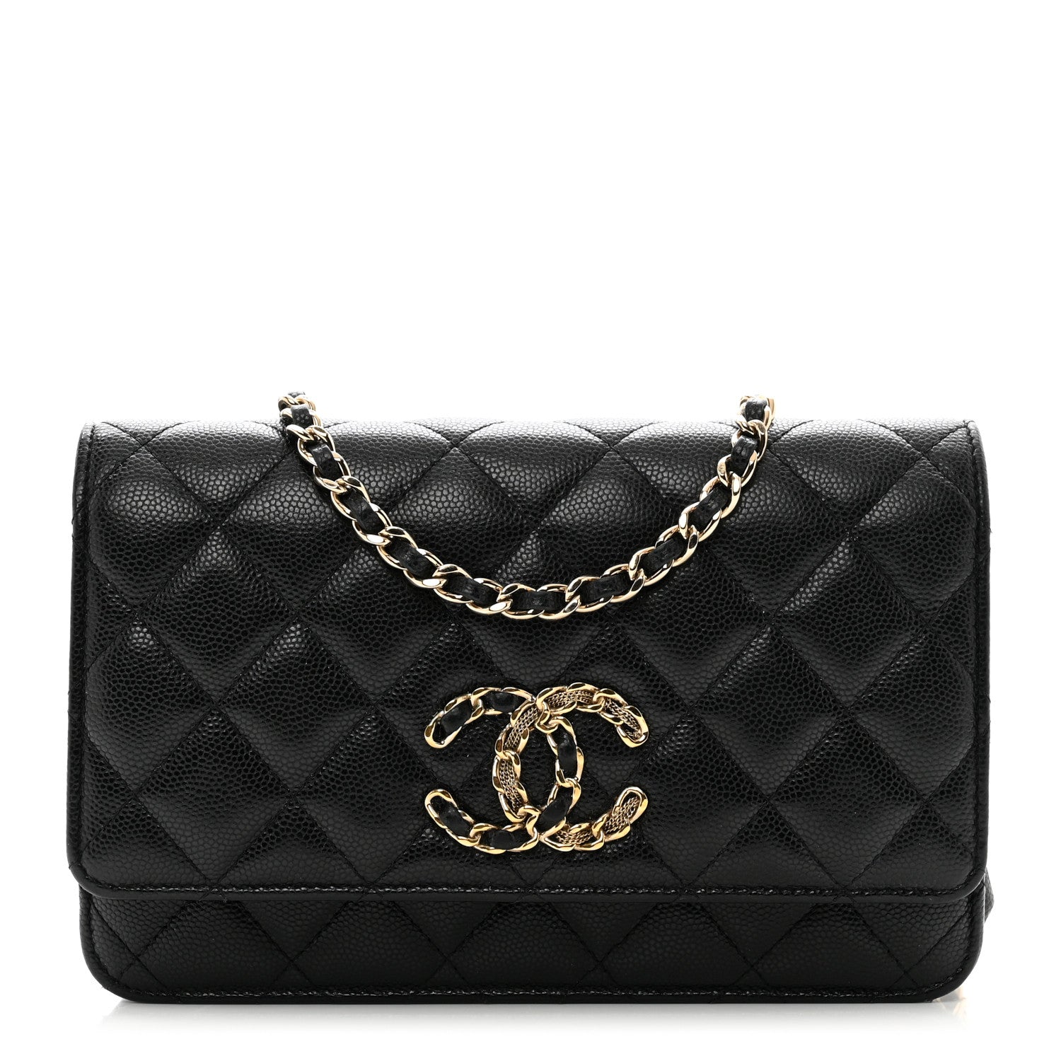 Chanel Caviar Quilted French New Wave Chain CC Wallet On Chain WOC Black 1 of 10