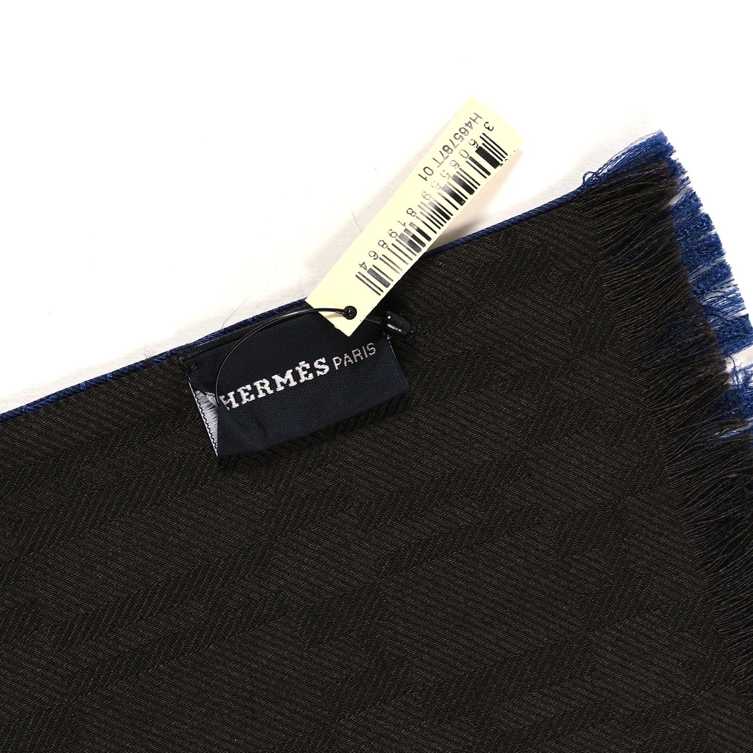 Hermes Silk Wool Cashmere Echarpe Muffler Marine Bleu Marron 5 of 5