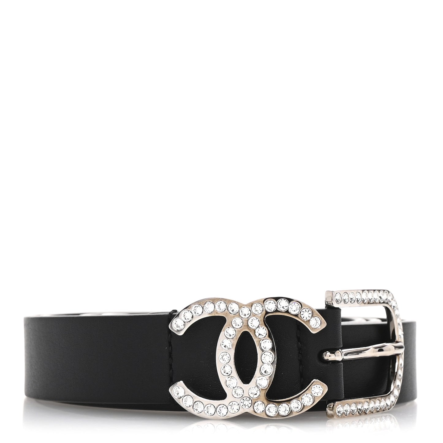 Calfskin Crystal CC Buckle Belt 80 32 Black