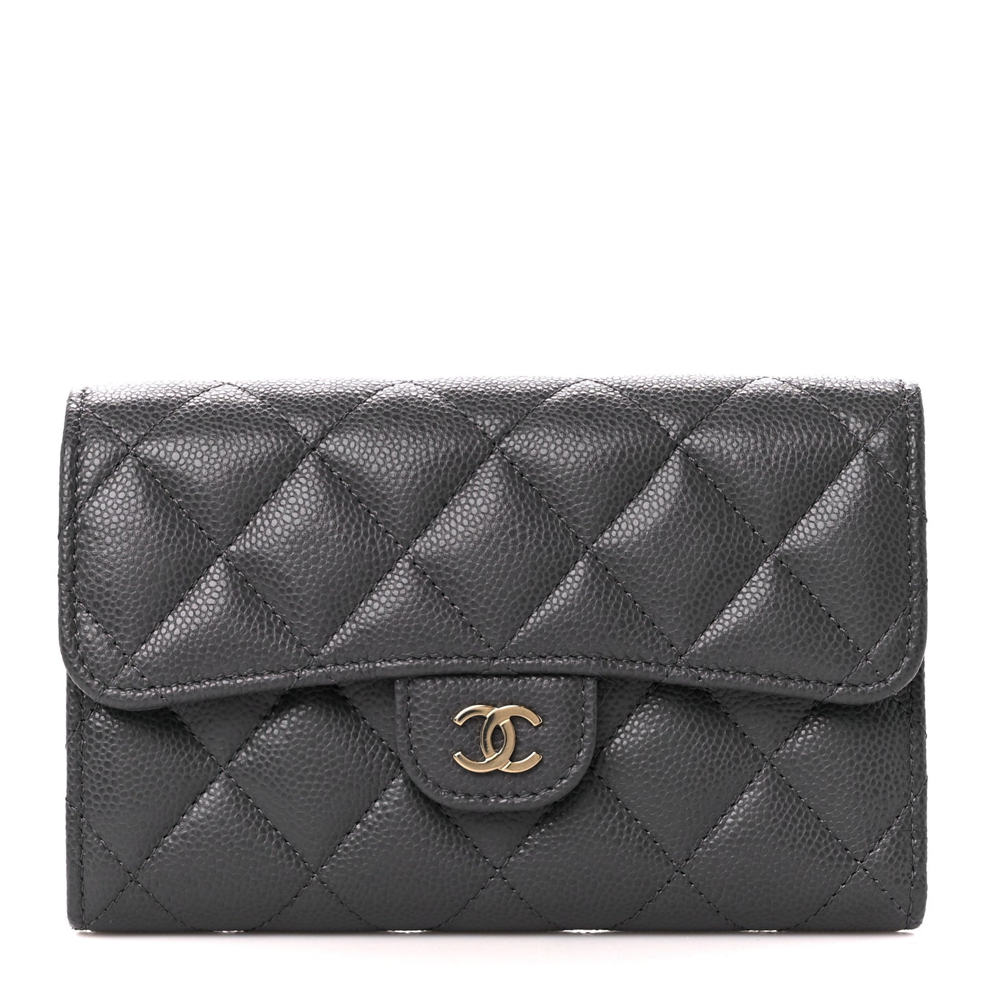 Caviar Quilted Medium Flap Wallet Grey