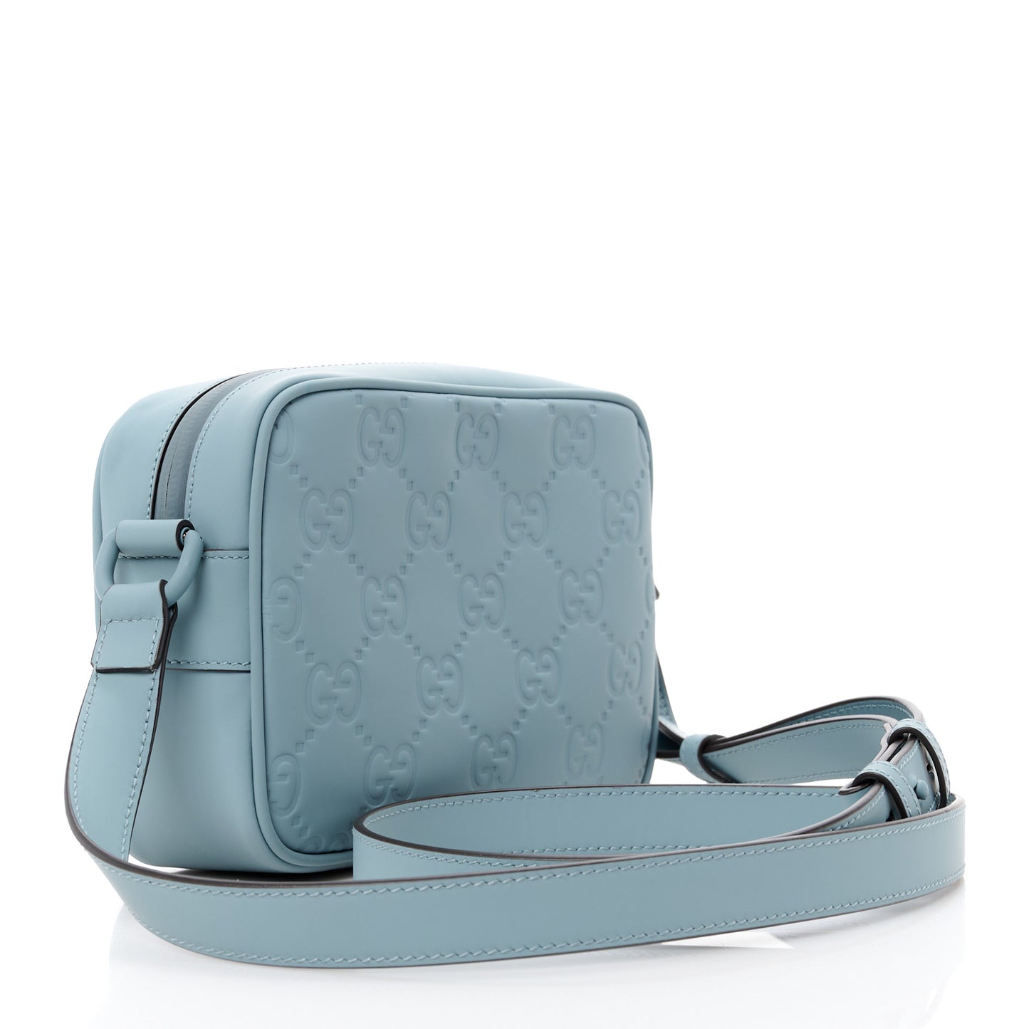 Rubber Effect Calfskin GG Mini Crossbody Bag Light Blue