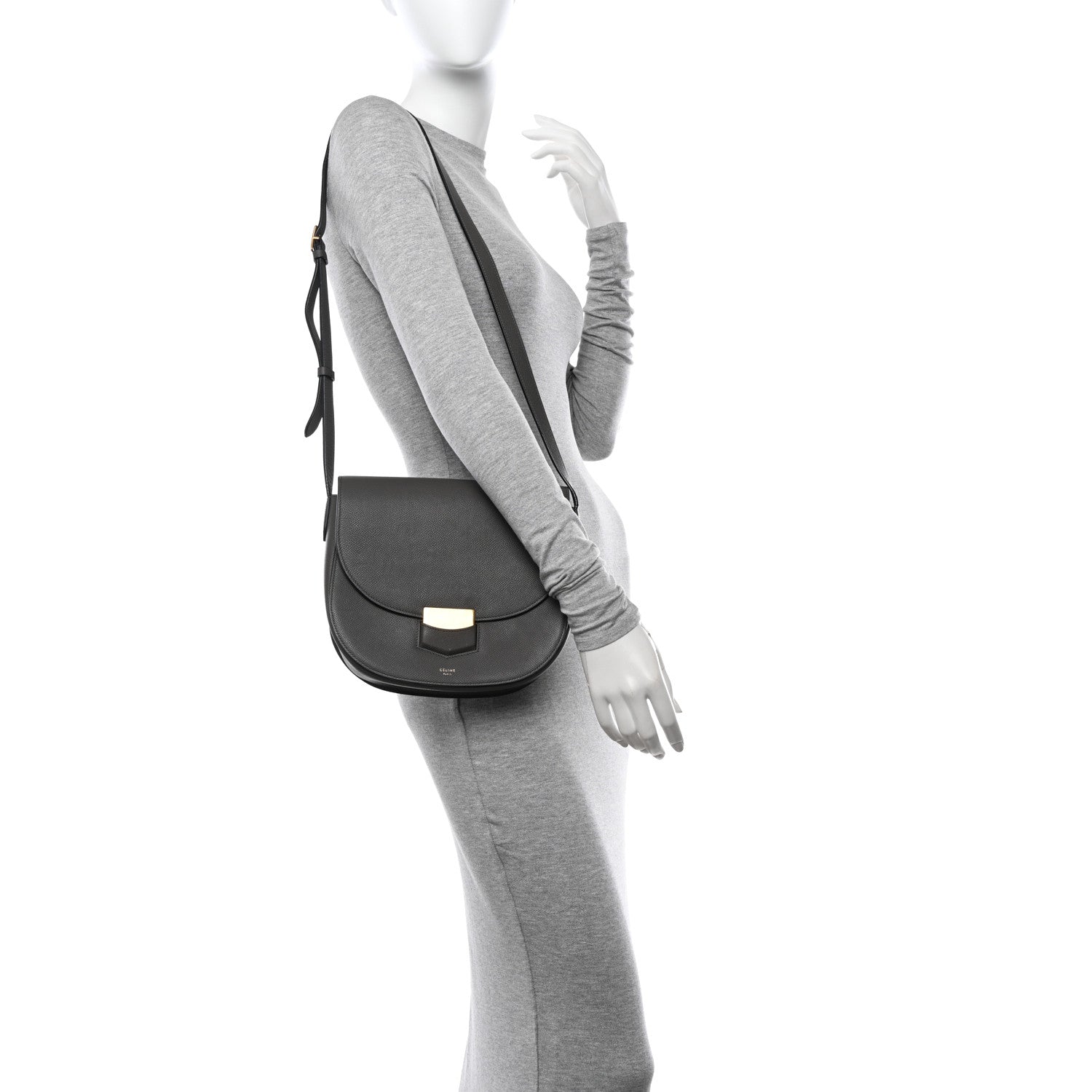 Celine Grained Calfskin Medium Trotteur Grey 2 of 15