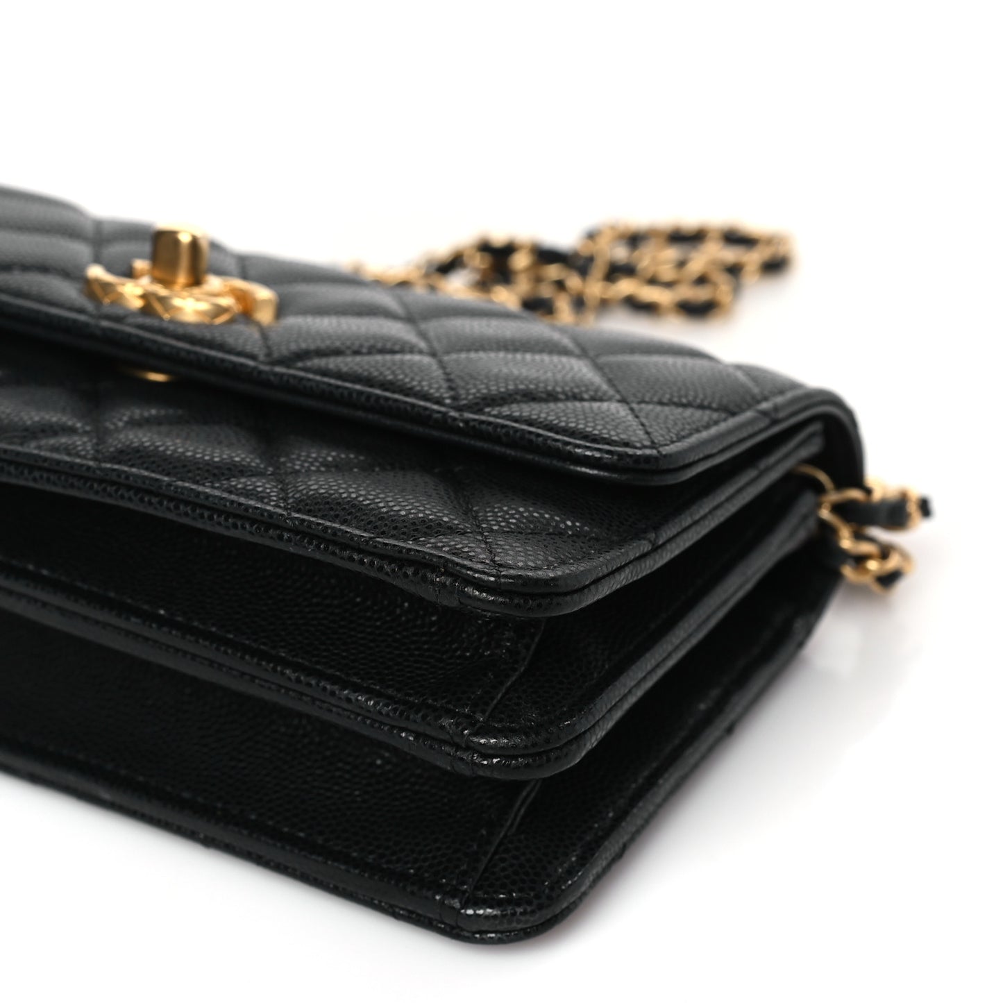 Caviar Quilted Chain Link Clutch With Chain Black